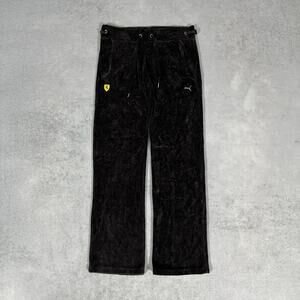 Puma x Ferrari Velour Track Pants Black Logo Sweatpants - Size: XS